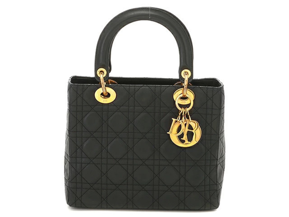Christian Dior Lady Cannage Tote Lambskin Bag Black